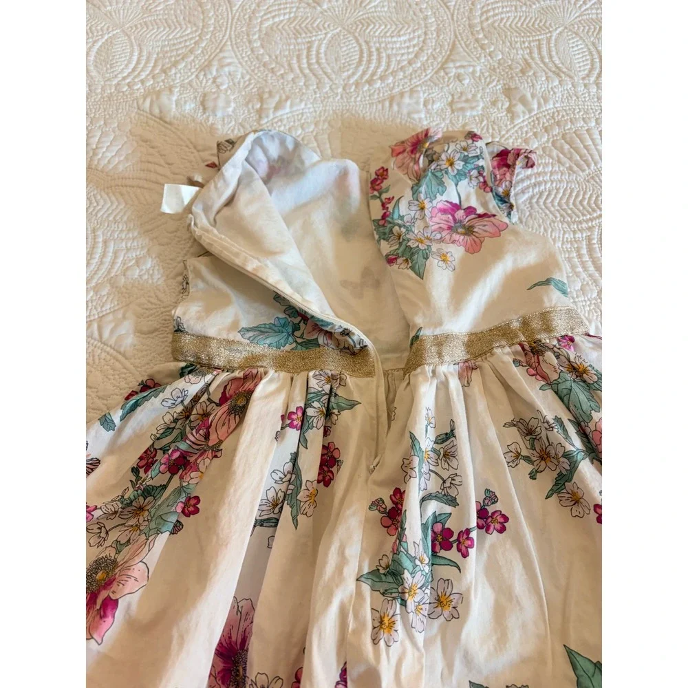 OshKosh B'gosh Little Girls Floral Butterfly Dress Size 6/6X White Pink Green